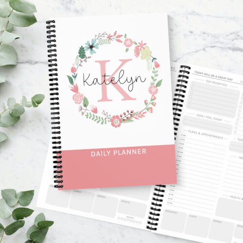 Pink Floral Wreath Daily Planner