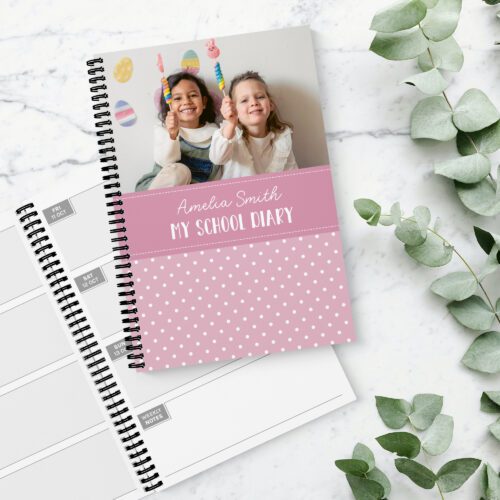 Polka Colour Pink Photo Upload 12 Month Diary